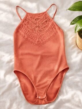 Intimately Free People Lace High Neck Bodysuit Peach Seamless XS/S
